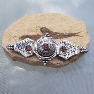 Vintage 925 Sterling Brooch with Bezel-Set Garnets